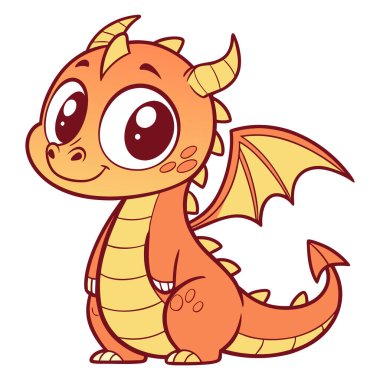 Beyaz arka planda şirin çizgi film bebek ejderhası.