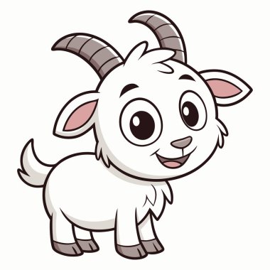 Beyaz arka planda sevimli çocuk keçi çizgi filmi