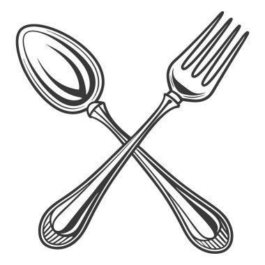 Zarif kaşık ve çatal düz tasarım beyaz arkaplanda izole