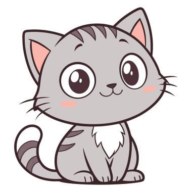 Beyaz arka planda izole edilmiş mutlu çizgi film kedisi.