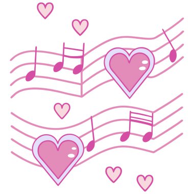 Müzikal kalp aşkı notalar melodi ritim ahengi beyaz arka planda