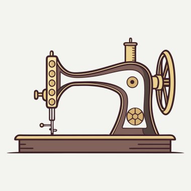 Beyaz arkaplanda vintage dikiş makinesi düz tasarımı