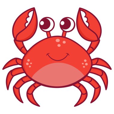 Beyaz arkaplanda sevimli çizgi film yengeci