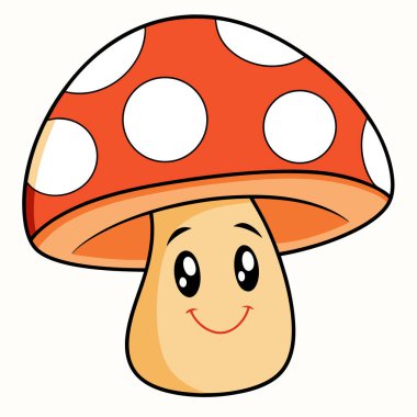 Mutlu şirin çizgi film beyaz arka planda benekli mantar