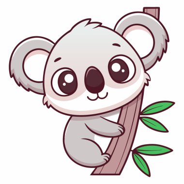 Beyaz arka planda sevimli çizgi film koalası