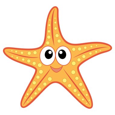 Beyaz arka planda düz şekilli şirin bir denizyıldızı çizgi filmi.