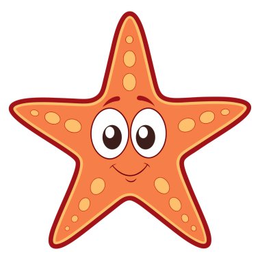 Beyaz arka planda izole edilmiş mutlu deniz yıldızı çizgi filmi