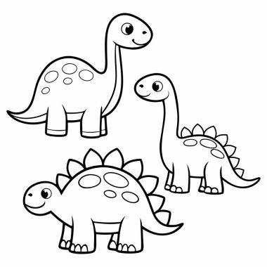 Beyaz arkaplanda siyah ve beyaz dinozor renklendirme sayfaları