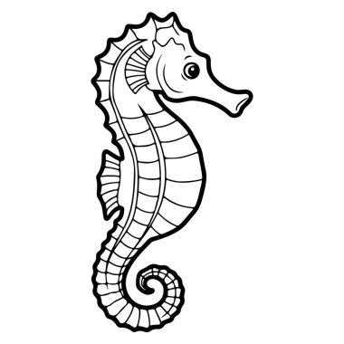 Beyaz arkaplanda deniz atının çizgi film boyama sayfası