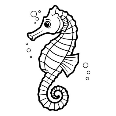 Beyaz arka plandaki boyama sayfaları için güzel bir okyanus atı çizgi filmi.