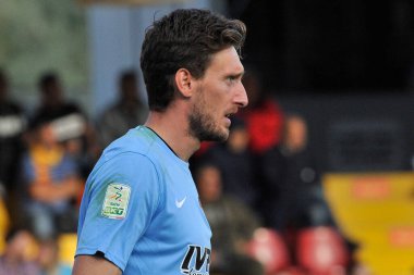 Benevento 'dan Andrea Paleari, İtalya SerieB Ligi' nin Benevento - Ascoli final maçı sırasında, Benevento 1, Ascoli 1, Ciro Vigorito Stadyumu 'nda oynandı..