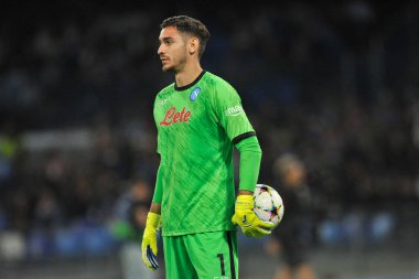 Napoli 'nin Alex Meret oyuncusu, Napoli - Rangers maçının final maçı sırasında, Napoli 3, Rangers 0, Diego Armando Maradona Stadyumu' nda oynandı..