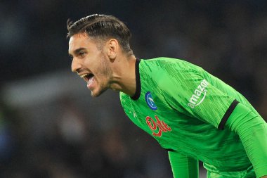 Napoli 'nin Alex Meret oyuncusu, Napoli - Rangers maçının final maçı sırasında, Napoli 3, Rangers 0, Diego Armando Maradona Stadyumu' nda oynandı..