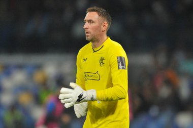 Rangers 'dan Allan McGregor, Napoli - Rangers final maçı sırasında, Napoli 3, Rangers 0, Diego Armando Maradona Stadyumu' nda oynandı..