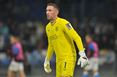 Rangers 'dan Allan McGregor, Napoli - Rangers final maçı sırasında, Napoli 3, Rangers 0, Diego Armando Maradona Stadyumu' nda oynandı..