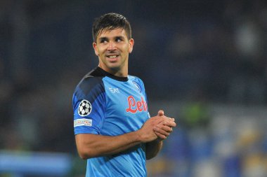 Napoli 'nin Giovanni Simeone oyuncusu, Napoli - Rangers final maçı sırasında, Napoli 3, Rangers 0, Diego Armando Maradona Stadyumu' nda oynandı..