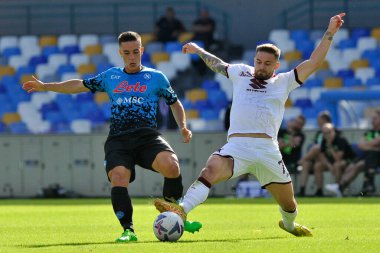 Napoli 'nin Giacomo Raspadori oyuncusu ve Torino' nun Karol Linetty oyuncusu, Napoli ile Torino arasında oynanan İtalya Serie A ligi maçında, Napoli 3, Torino 1, Diego Armando Maradona Stadyumu 'nda oynandı..
