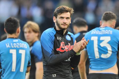 Napoli 'nin Khvicha Kvaratskhelia oyuncusu, Napoli ile Torino arasındaki İtalya Serie A ligi maçında, Napoli 3, Torino 1, Diego Armando Maradona Stadyumu' nda oynandı..