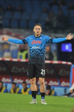 Napoli 'li Piotr Zielinski, İtalya serisi şampiyonluk maçında Napoli - Bologna final maçı, Napoli 3, Bologna 2, Diego Armando Maradona Stadyumu' nda oynandı..