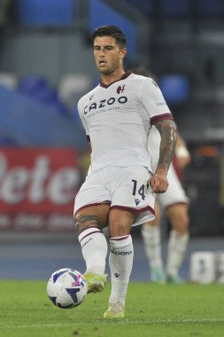 Kevin Bonifazi Bologna 'nın oyuncusu, İtalya serisi şampiyonasında Napoli, Bologna final maçında, Napoli 3, Bologna 2, Diego Armando Maradona Stadyumu' nda oynandı..