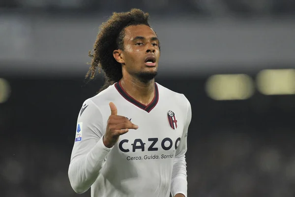 Bologna 'dan Joshua Zirkzee, İtalya serisi şampiyonasında Napoli - Bologna final maçı, Napoli 3, Bologna 2, Diego Armando Maradona Stadyumu' nda oynandı..