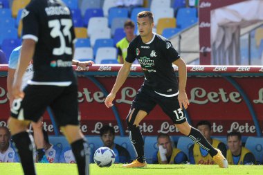 Spezia 'nın Arkadiusz Reca oyuncusu, Napoli ile Spezia arasındaki İtalyan Serie A ligi maçında, Napoli 1, Spezia 0, Diego Armando Maradona Stadyumu' nda oynandı..