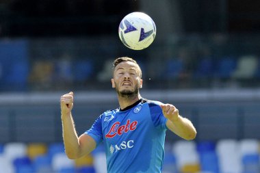 Napoli 'nin Amir Rrahmani oyuncusu, Napoli ile Spezia arasındaki İtalyan Serie A ligi maçında, Napoli 1, Spezia 0, Diego Armando Maradona Stadyumu' nda oynanan maç..