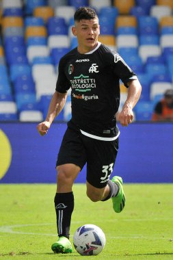 Spezia takımından Kevin Agudelo, Napoli ile Spezia arasındaki İtalyan Serie A ligi maçında, Napoli 1, Spezia 0, Diego Armando Maradona Stadyumu 'nda oynandı..