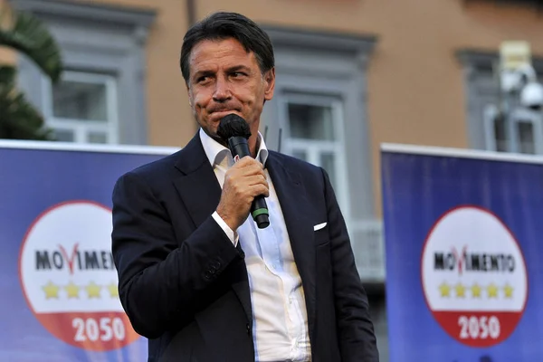 Giuseppe Conte Ordförande För Femstjärnorörelsen Valkampanjens Avslutande Till Stöd För — Stockfoto