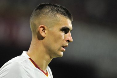 Roma 'nın Gianluca Mancini oyuncusu, İtalya Serie A Ligi' nde Salernitana ile Romanlar arasındaki final maçı, Salernitana 0, Roma 1, Arechi Stadyumu 'nda oynanan karşılaşma..