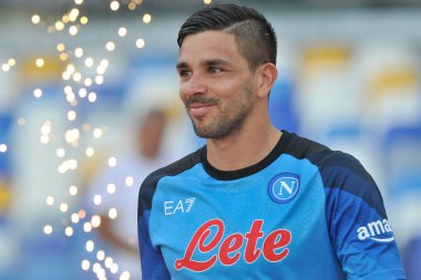 Napoli 'nin Giovanni Simeone oyuncusu, Napoli ile Juve Stabia arasındaki dostluk maçı sonucu, Napoli 3, Juve Stabia 0, Diego Armando Maradona Stadyumu' nda oynandı..