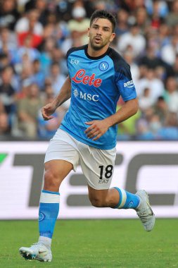 Napoli 'nin Giovanni Simeone oyuncusu, Napoli ile Juve Stabia arasındaki dostluk maçı sonucu, Napoli 3, Juve Stabia 0, Diego Armando Maradona Stadyumu' nda oynandı..