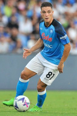 Napoli 'nin Giacomo Raspadori oyuncusu, Napoli ile Juve Stabia arasındaki dostluk maçı sonucu, Napoli 3, Juve Stabia 0, Diego Armando Maradona Stadyumu' nda oynandı..