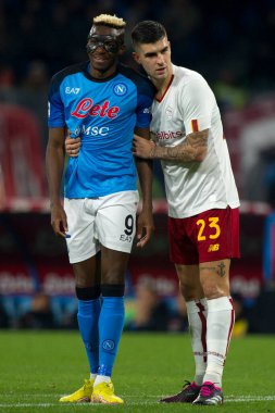 Victor Osimhen player of Napoli and Gianluca Mancini player of Roma, during the match of the Italian Serie A league between Napoli vs Roma final result, Napoli 2, Roma 1, match played at the Diego Armando Maradona stadium.