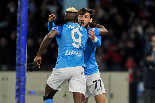 Victor Osimhen and Khvicha Kvaratskhelia players of Napoli, during the match of the Italian Serie A league between Napoli vs Juventus final result, Napoli 5, Juventus 1, match played at the Diego Armando Maradona stadium.