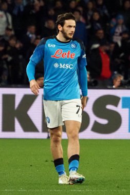 Napoli 'nin Khvicha Kvaratskhelia oyuncusu, Napoli ile Lazio arasındaki İtalyan Serie A ligi maçında, Napoli 0, Lazio 1, Diego Armando Maradona Stadyumu' nda oynanan maç..