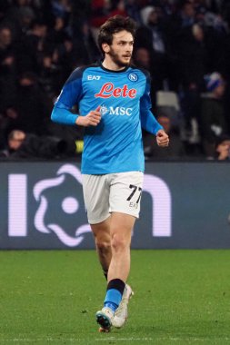 Napoli 'nin Khvicha Kvaratskhelia oyuncusu, Napoli ile Lazio arasındaki İtalyan Serie A ligi maçında, Napoli 0, Lazio 1, Diego Armando Maradona Stadyumu' nda oynanan maç..
