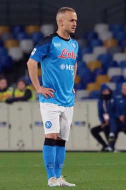 Napoli 'li Stanislav Lobotka oyuncusu, Napoli ile Lazio arasındaki İtalyan Serie A ligi maçında, Napoli 0, Lazio 1, Diego Armando Maradona Stadyumu' nda oynandı..