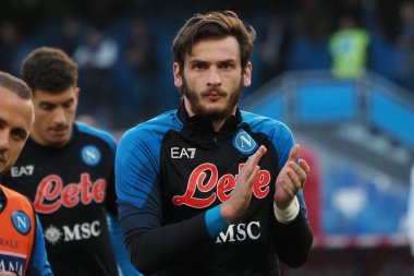 Napoli 'nin Khvicha Kvaratskhelia oyuncusu, Napoli ile Atalanta arasındaki İtalyan Serie A ligi maçında, Napoli 2, Atalanta 0, Diego Armando Maradona Stadyumu' nda oynandı..