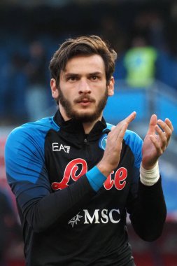 Napoli 'nin Khvicha Kvaratskhelia oyuncusu, Napoli ile Atalanta arasındaki İtalyan Serie A ligi maçında, Napoli 2, Atalanta 0, Diego Armando Maradona Stadyumu' nda oynandı..