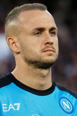 Napoli 'li Stanislav Lobotka oyuncusu, Napoli ile Atalanta arasındaki İtalyan Serie A ligi maçında, Napoli 2, Atalanta 0, Diego Armando Maradona Stadyumu' nda oynandı..