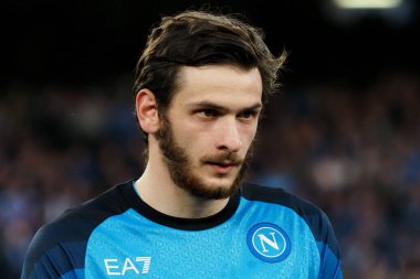 Napoli 'nin Khvicha Kvaratskhelia oyuncusu, Napoli ile Atalanta arasındaki İtalyan Serie A ligi maçında, Napoli 2, Atalanta 0, Diego Armando Maradona Stadyumu' nda oynandı..