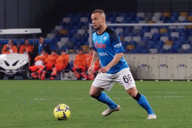 Napoli 'li Stanislav Lobotka oyuncusu, Napoli ile Atalanta arasındaki İtalyan Serie A ligi maçında, Napoli 2, Atalanta 0, Diego Armando Maradona Stadyumu' nda oynandı..