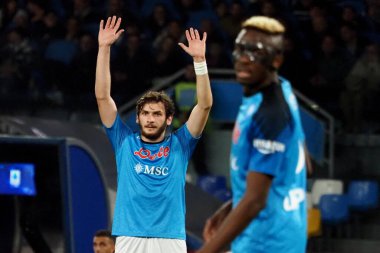 Napoli 'nin Khvicha Kvaratskhelia oyuncusu, Napoli ile Atalanta arasındaki İtalyan Serie A ligi maçında, Napoli 2, Atalanta 0, Diego Armando Maradona Stadyumu' nda oynandı..