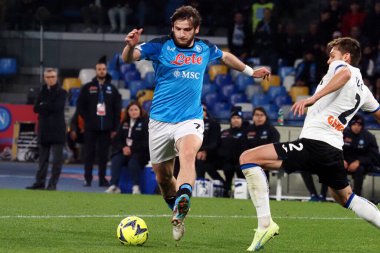 Napoli 'nin Khvicha Kvaratskhelia oyuncusu, Napoli ile Atalanta arasındaki İtalyan Serie A ligi maçında, Napoli 2, Atalanta 0, Diego Armando Maradona Stadyumu' nda oynandı..