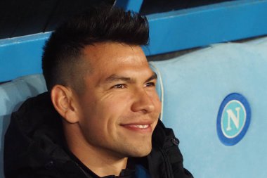 Napoli 'nin Hirving Lozano oyuncusu, Napoli ile Eintracht Frankfurt arasındaki Uefa Şampiyonlar Ligi maçında, son sonuç Napoli 3, Eintracht Frankfurt 0. Maç Diego Armando Maradona stadyumunda oynandı..