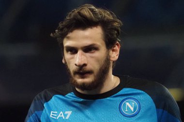 Napoli 'nin Khvicha Kvaratskhelia oyuncusu, Napoli ile Eintracht Frankfurt arasındaki Uefa şampiyonlar ligi maçında, Napoli 3, Eintracht Frankfurt 0. Maç Diego Armando Maradona stadyumunda oynandı..