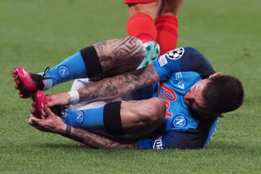 Napoli 'li Matteo Politano oyuncusu, Napoli-Eintracht Frankfurt maçında Napoli 3, Eintracht Frankfurt 0. Maç Diego Armando Maradona stadyumunda oynandı..