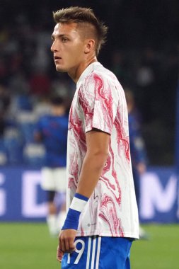 İtalya 'nın Mateo Retegui oyuncusu Euro 2024 ön eleme maçında İtalya ile İngiltere arasında, İtalya 1, İngiltere 2. Maç Diego Armando Maradona stadyumunda oynandı..