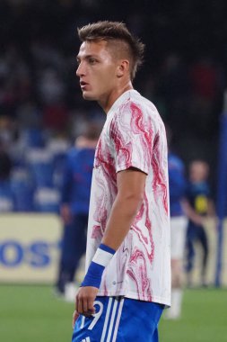 İtalya 'nın Mateo Retegui oyuncusu Euro 2024 ön eleme maçında İtalya ile İngiltere arasında, İtalya 1, İngiltere 2. Maç Diego Armando Maradona stadyumunda oynandı..